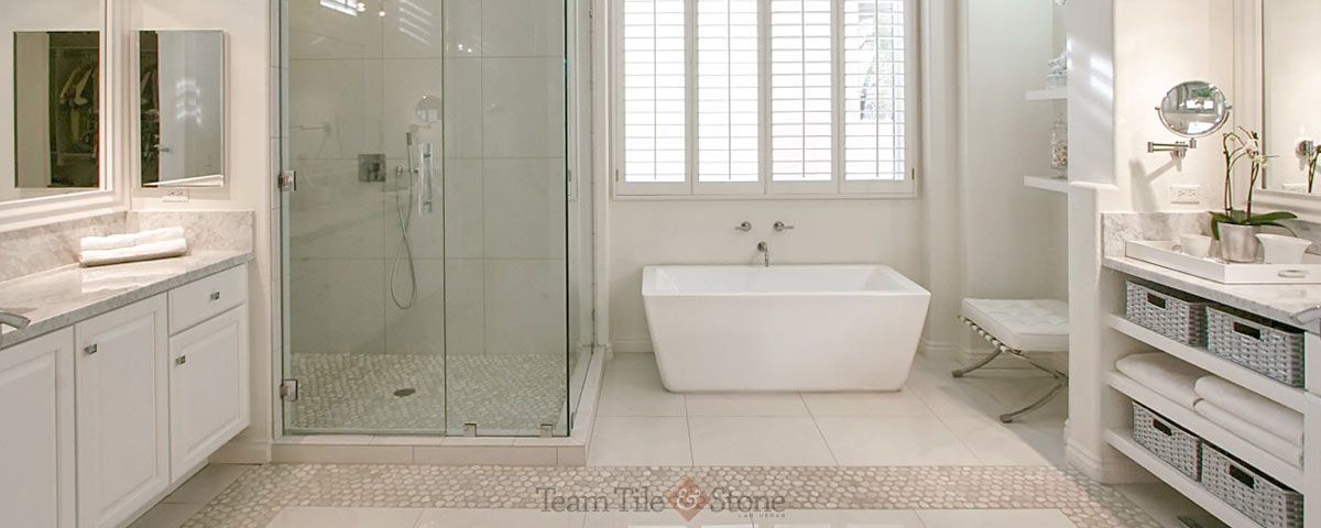 Master bath remodel with tile, marble & stone