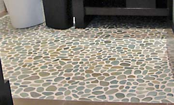 Powder room cobblestone flooring install